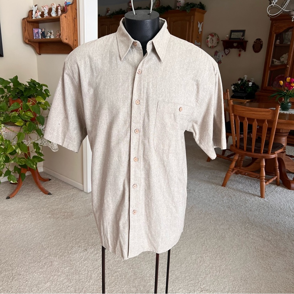 Tan Casual Button Down Shirt with Short Sleeves